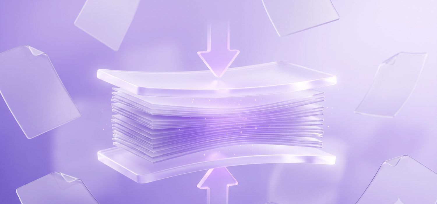 Illustration of a PDF document being compressed to a smaller file size