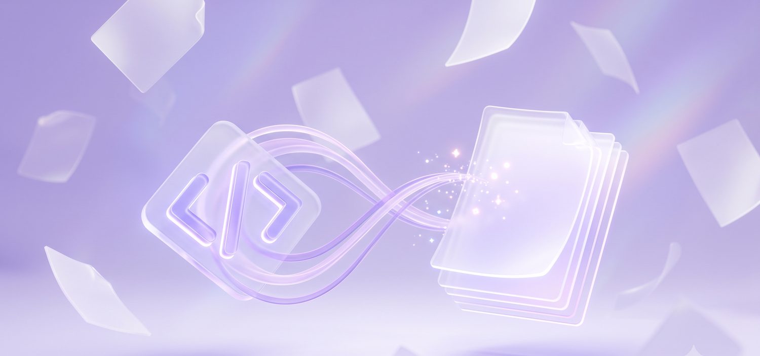 Illustration showing an HTML web page being converted into a PDF document