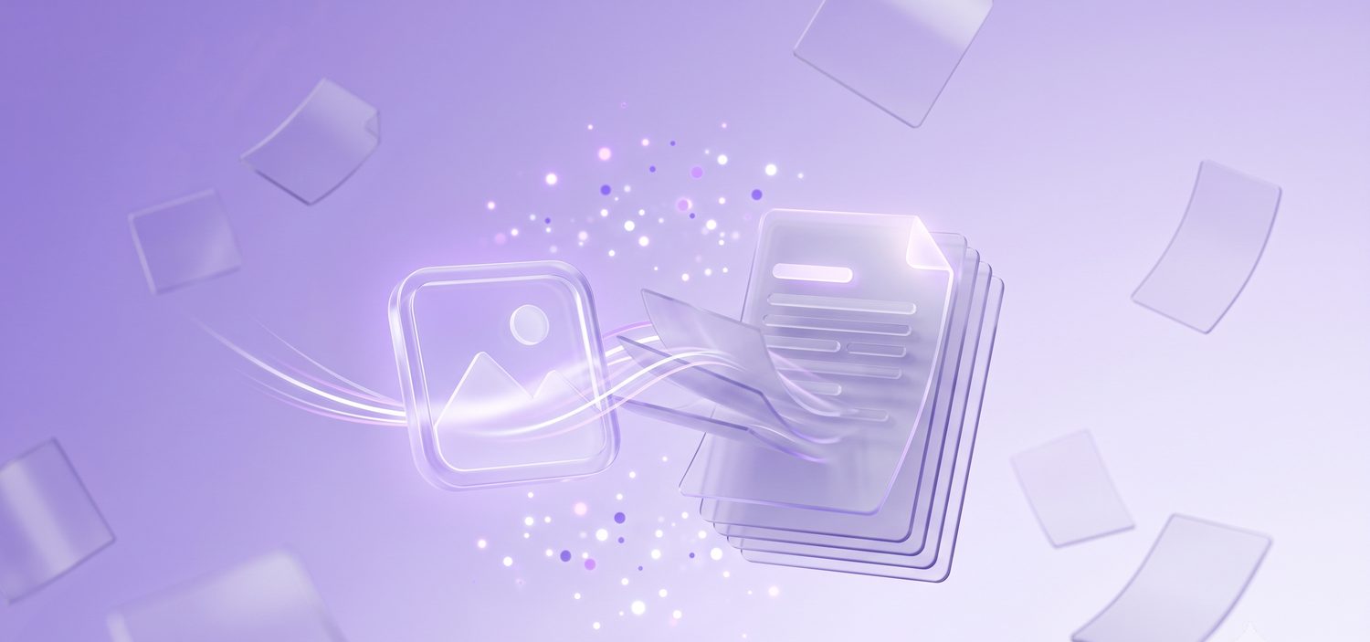 Illustration showing a JPG image being converted into a PDF document