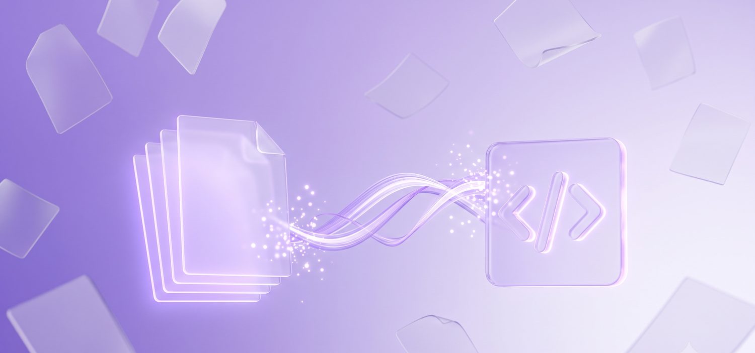 Illustration showing a PDF document being converted into an HTML web page