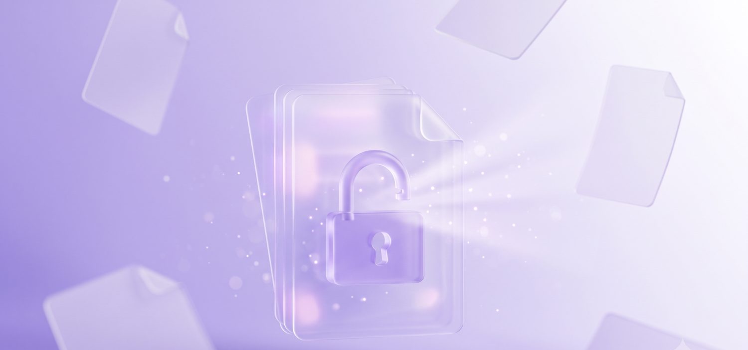 Illustration of a PDF document being unlocked with an open padlock