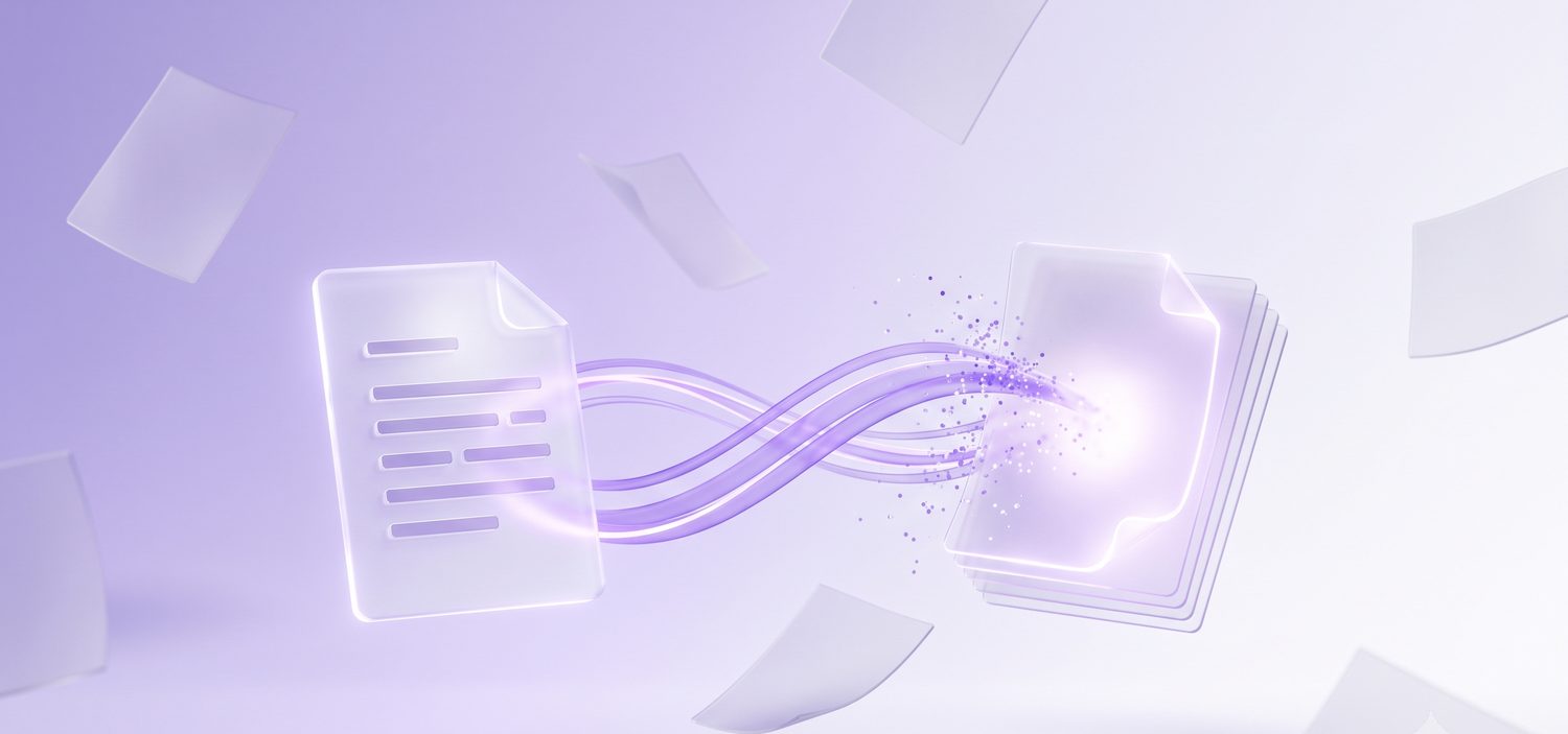 Illustration showing a Word document being converted into a PDF file